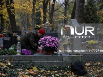 Rakowicki Cemetery undergoes preparations for All Saints' Day on October 30, 2024, in Krakow, Poland. November 1 is celebrated in Catholicis...