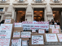 OSA students perform a flash mob in front of the Ministry of Education and Merit to request sexual and affective education in schools in Rom...