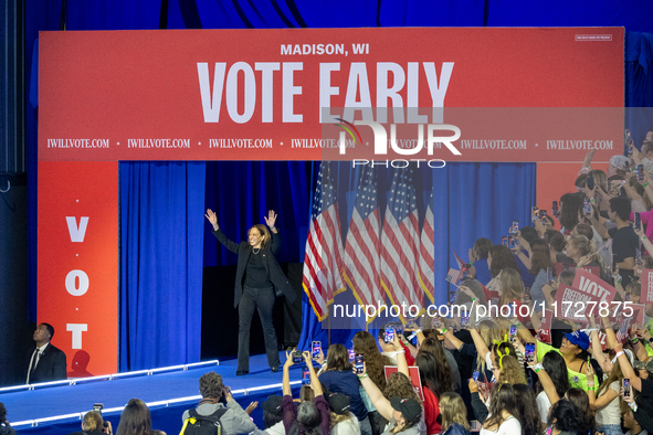 Vice President and Democratic presidential nominee Kamala Harris held a ''When We Vote We Win'' concert campaign rally in Wisconsin on Octob...