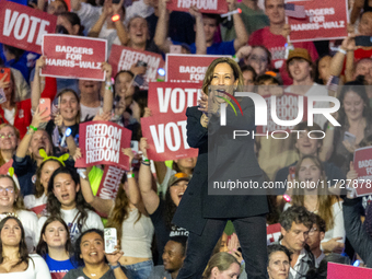 Vice President and Democratic presidential nominee Kamala Harris held a ''When We Vote We Win'' concert campaign rally in Wisconsin on Octob...