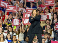 Vice President and Democratic presidential nominee Kamala Harris held a ''When We Vote We Win'' concert campaign rally in Wisconsin on Octob...