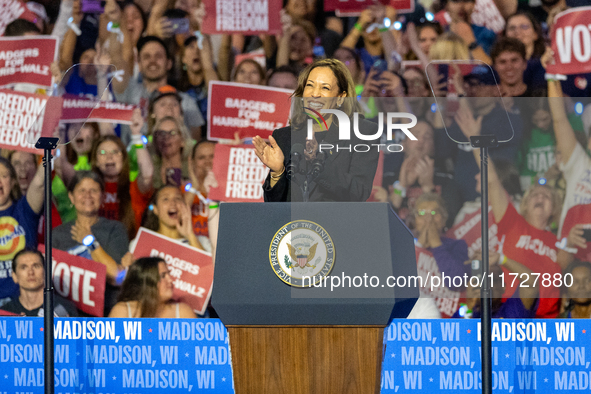 Vice President and Democratic presidential nominee Kamala Harris held a ''When We Vote We Win'' concert campaign rally in Wisconsin on Octob...