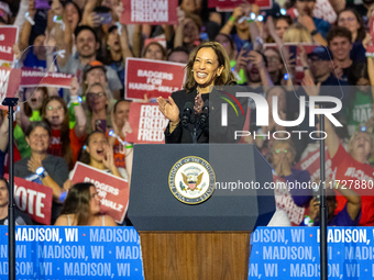 Vice President and Democratic presidential nominee Kamala Harris held a ''When We Vote We Win'' concert campaign rally in Wisconsin on Octob...