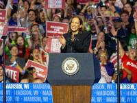 Vice President and Democratic presidential nominee Kamala Harris held a ''When We Vote We Win'' concert campaign rally in Wisconsin on Octob...