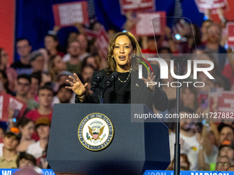 Vice President and Democratic presidential nominee Kamala Harris held a ''When We Vote We Win'' concert campaign rally in Wisconsin on Octob...