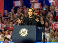 Vice President and Democratic presidential nominee Kamala Harris held a ''When We Vote We Win'' concert campaign rally in Wisconsin on Octob...