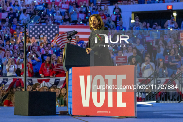 Vice President and Democratic presidential nominee Kamala Harris held a ''When We Vote We Win'' concert campaign rally in Wisconsin on Octob...