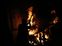 Unidentified people set fire to the headquarters of the Jatiya Party, which supports former Prime Minister Sheikh Hasina, in Dhaka, Banglade...