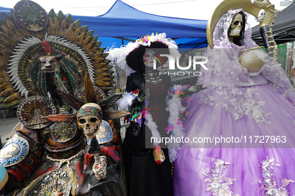 An image of Santa Muerte is seen as devotees attend the Altar of Santa Muerte located on Alfareria Street in the Tepito neighborhood to show...