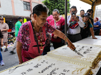 A devotee visits the altar of Santa Muerte located on Alfareria Street in the Tepito neighborhood to show their devotion and give thanks for...