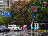 Pedestrians hold umbrellas as they walk on a street in Shanghai, China, on November 1, 2024. (