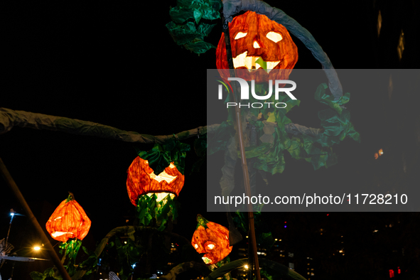 Pumpkin lanterns are seen during the 51st Annual Village Halloween Parade in New York, NY, on October 31, 2024. 