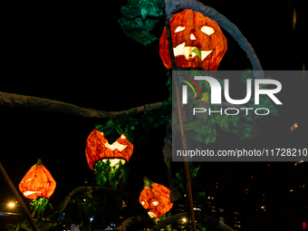 Pumpkin lanterns are seen during the 51st Annual Village Halloween Parade in New York, NY, on October 31, 2024. (