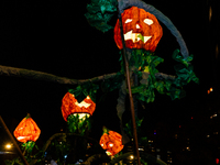 Pumpkin lanterns are seen during the 51st Annual Village Halloween Parade in New York, NY, on October 31, 2024. (