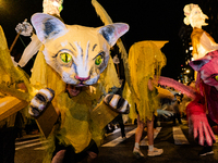 Costumed parade goers celebrate during the 51st Annual Village Halloween Parade in New York, NY, on October 31, 2024. (