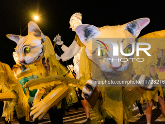 Costumed parade goers celebrate during the 51st Annual Village Halloween Parade in New York, NY, on October 31, 2024. (