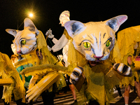 Costumed parade goers celebrate during the 51st Annual Village Halloween Parade in New York, NY, on October 31, 2024. (