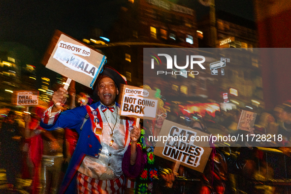 Costumed parade goers celebrate during the 51st Annual Village Halloween Parade in New York, NY, on October 31, 2024. 