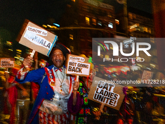 Costumed parade goers celebrate during the 51st Annual Village Halloween Parade in New York, NY, on October 31, 2024. (