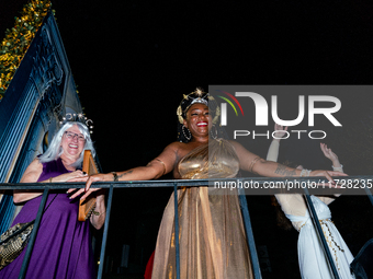 Costumed parade goers celebrate during the 51st Annual Village Halloween Parade in New York, NY, on October 31, 2024. (