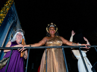 Costumed parade goers celebrate during the 51st Annual Village Halloween Parade in New York, NY, on October 31, 2024. (