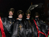 Costumed parade goers pose for a photo during the 51st Annual Village Halloween Parade in New York, NY, on October 31, 2024. (