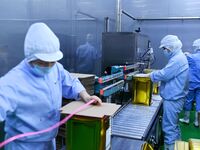 Workers increase product production at Qingdao Shanhai Household Products Co., LTD., Hongshiya Street, in Qingdao, China, on October 31, 202...