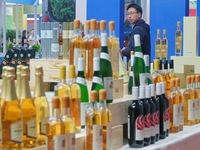 Visitors learn about wine products at the 2024 Yantai International Food Industry Expo in Yantai, China, on November 1, 2024. (