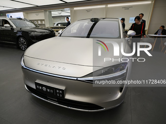 The HarmonyOS electric car is on display at the Huawei store at Deji Square in Nanjing, Jiangsu province, China, on November 1, 2024. (