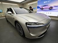 The HarmonyOS electric car is on display at the Huawei store at Deji Square in Nanjing, Jiangsu province, China, on November 1, 2024. (