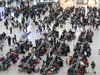 The waiting hall of Hongqiao Railway Station in Shanghai, China, on November 1, 2024, is crowded with passengers. Affected by Typhoon Kong-R...