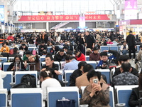 The waiting hall of Hongqiao Railway Station in Shanghai, China, on November 1, 2024, is crowded with passengers. Affected by Typhoon Kong-R...