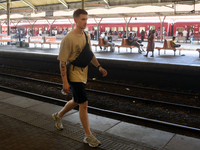 A tourist walks at the Colombo railway station in Colombo, Sri Lanka, on November 1, 2024. The tourism sector shows remarkable financial rec...