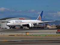 A Boeing 787-8 Dreamliner from United Airlines begins its takeoff run at Barcelona El Prat Airport in Barcelona, Spain, on October 8, 2024....