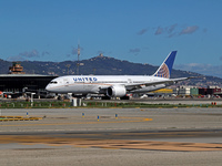 A Boeing 787-8 Dreamliner from United Airlines begins its takeoff run at Barcelona El Prat Airport in Barcelona, Spain, on October 8, 2024....