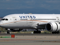 A Boeing 787-8 Dreamliner from United Airlines begins its takeoff run at Barcelona El Prat Airport in Barcelona, Spain, on October 8, 2024....