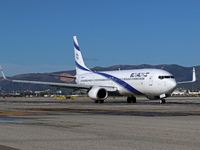 A Boeing 737-958(ER) from El Al is on the runway ready to take off from Barcelona airport in Barcelona, Spain, on October 8, 2024. (