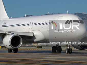 An Airbus A320-214 from Getjet Airlines is on the runway ready to take off from Barcelona airport in Barcelona, Spain, on October 8, 2024. (