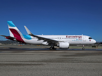 An Airbus A320-251N from Eurowings is on the runway ready to take off from Barcelona airport in Barcelona, Spain, on October 8, 2024. (