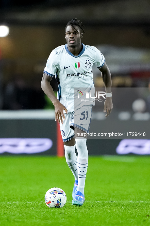 Yann Aurel Bisseck of FC Internazionale in action during the Serie A Enilive match between Empoli FC and FC Internazionale at Stadio Carlo C...