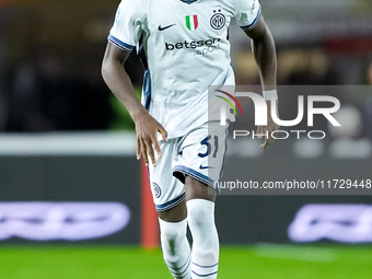 Yann Aurel Bisseck of FC Internazionale in action during the Serie A Enilive match between Empoli FC and FC Internazionale at Stadio Carlo C...