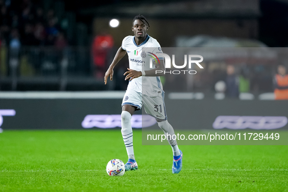 Yann Aurel Bisseck of FC Internazionale in action during the Serie A Enilive match between Empoli FC and FC Internazionale at Stadio Carlo C...