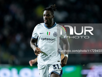 Yann Aurel Bisseck of FC Internazionale looks on during the Serie A Enilive match between Empoli FC and FC Internazionale at Stadio Carlo Ca...