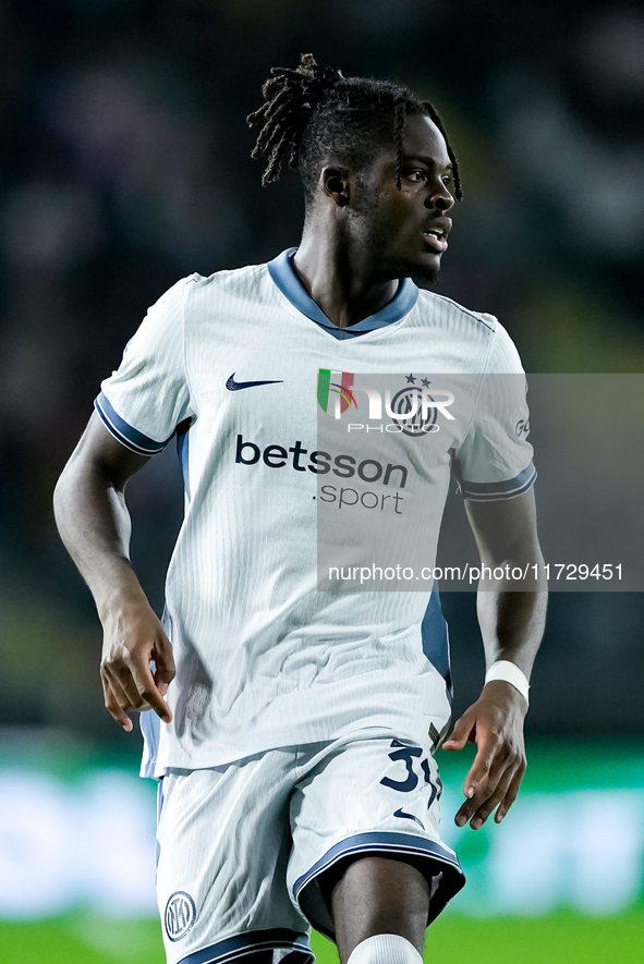 Yann Aurel Bisseck of FC Internazionale looks on during the Serie A Enilive match between Empoli FC and FC Internazionale at Stadio Carlo Ca...