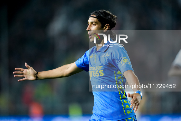 Youssef Maleh of Empoli FC reacts during the Serie A Enilive match between Empoli FC and FC Internazionale at Stadio Carlo Castellani on Oct...