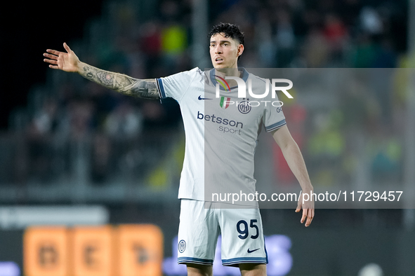 Alessandro Bastoni of FC Internazionale gestures during the Serie A Enilive match between Empoli FC and FC Internazionale at Stadio Carlo Ca...