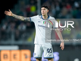 Alessandro Bastoni of FC Internazionale gestures during the Serie A Enilive match between Empoli FC and FC Internazionale at Stadio Carlo Ca...