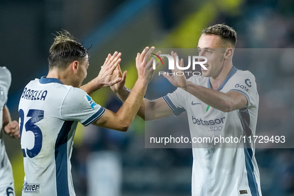 Davide Frattesi of FC Internazionale celebrates after scoring second goal during the Serie A Enilive match between Empoli FC and FC Internaz...