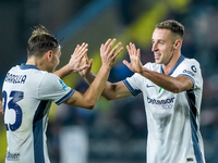 Davide Frattesi of FC Internazionale celebrates after scoring second goal during the Serie A Enilive match between Empoli FC and FC Internaz...