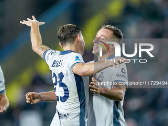 Davide Frattesi of FC Internazionale celebrates after scoring second goal during the Serie A Enilive match between Empoli FC and FC Internaz...